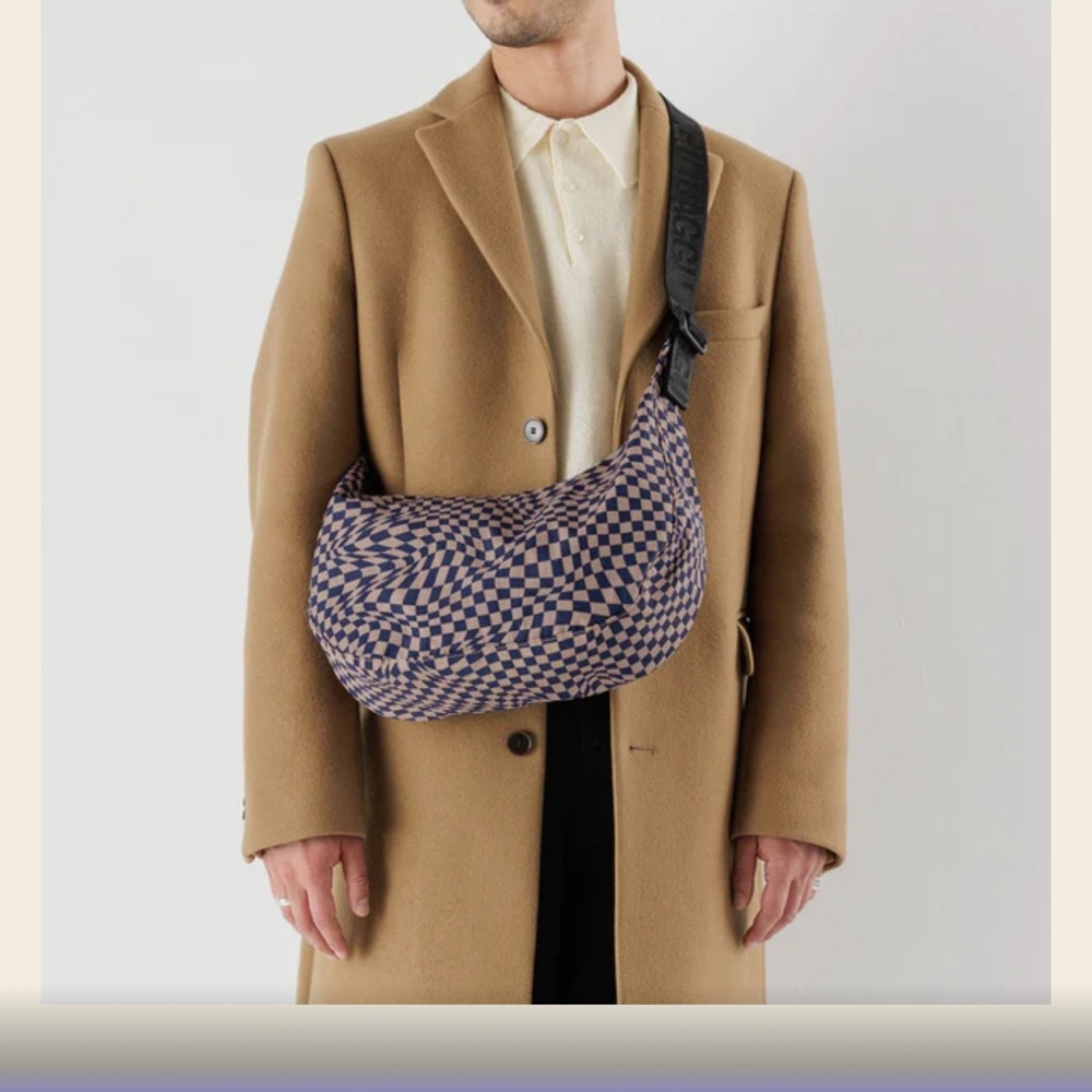 Baggu crescent bag- indigo trippy checkers